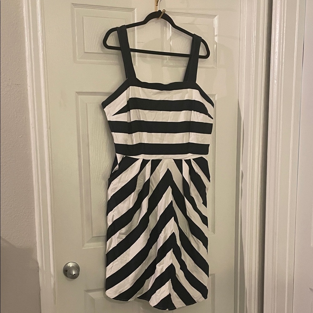 Ashley Stewart Black and White Striped Midi Dress
